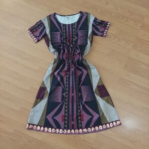 Jamie Okuma Parfleche Pocket Dress Geometric Art To Wear Short Sleeve Sz XS